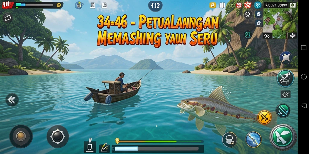 Screenshot menampilkan gameplay seru dalam 3446 dengan aktivitas memancing.