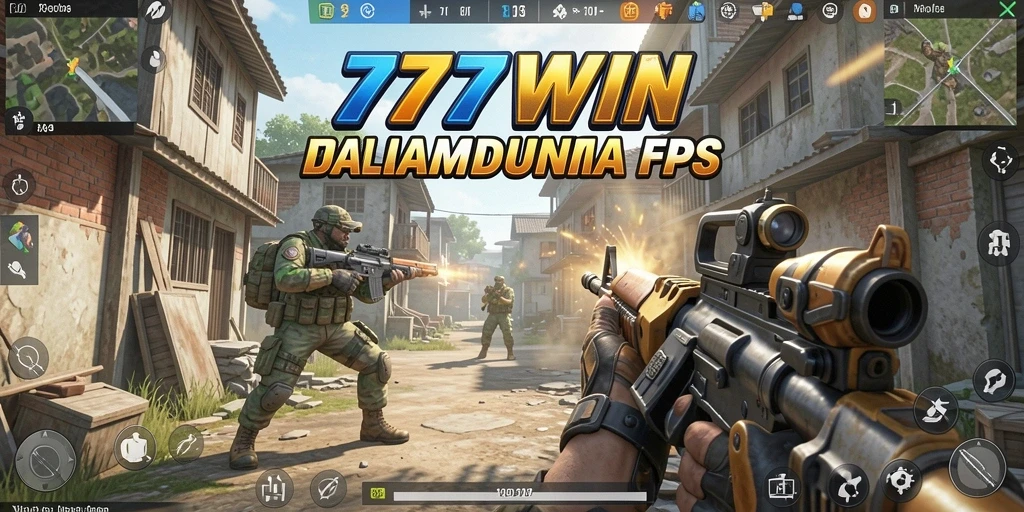 Screenshot menunjukkan aksi intens dalam permainan FPS 777WIN.