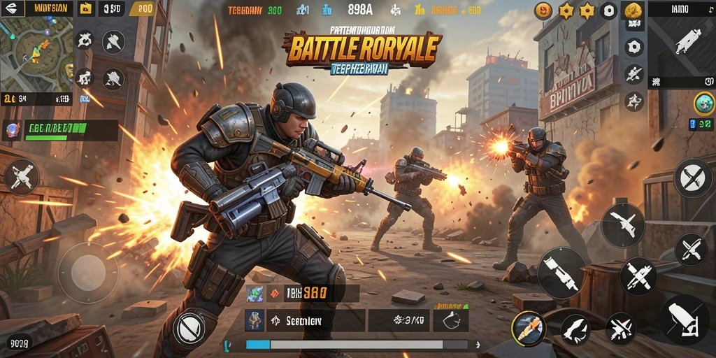 Screenshot utama dari gameplay battle royale yang intens dan menegangkan.