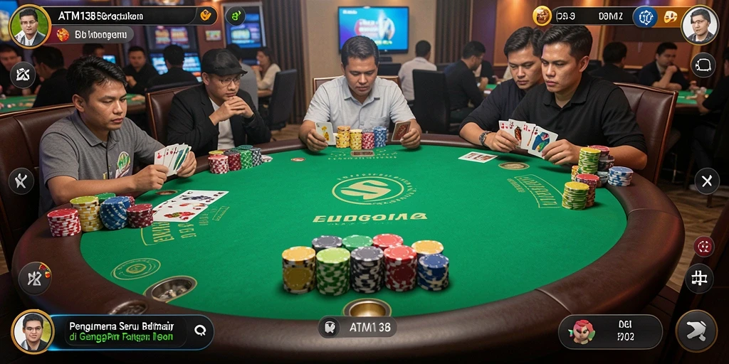 Screenshot utama ATM138 menampilkan gameplay Poker yang penuh aksi.