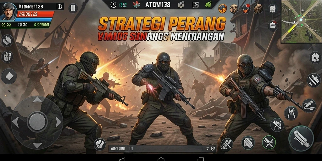 Tangkapan layar gameplay ATOM138 menunjukkan pertempuran strategis yang intens.