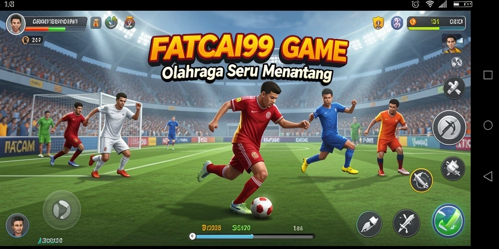 Screenshot utama FATCAI99 menampilkan aksi intens dalam game olahraga.