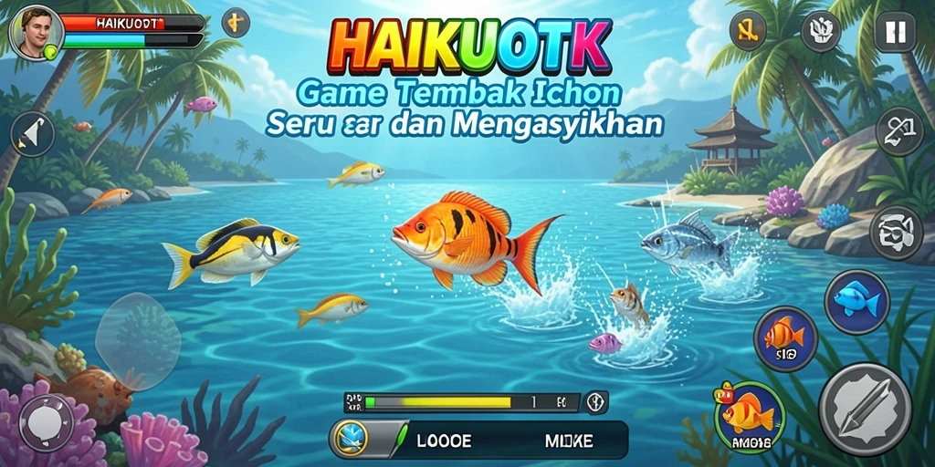 Tampilan screenshot HAIKUOTK dengan ikan berwarna-warni di lautan.