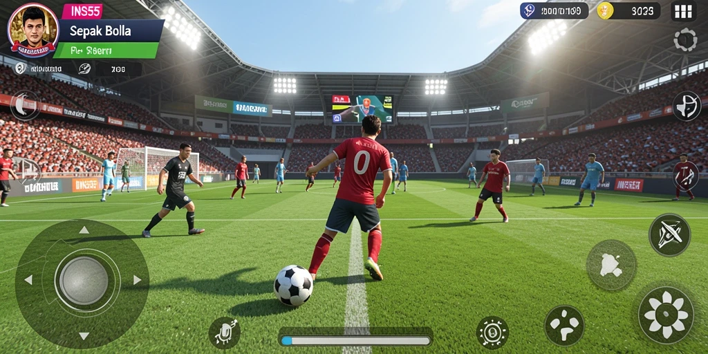 Gameplay seru dalam permainan sepak bola yang mendebarkan.