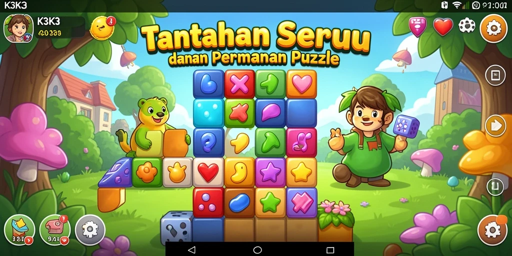 Screenshot gameplay K3K3 yang menunjukkan tantangan puzzle yang menarik.