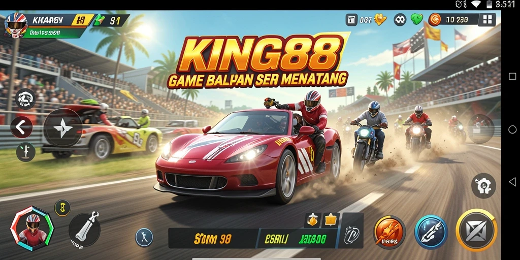 Tampilan gameplay KING88 yang intens dan realistis saat balapan.