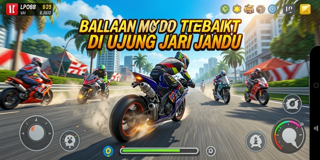 Gameplay balapan motor yang mendebarkan dan penuh aksi.