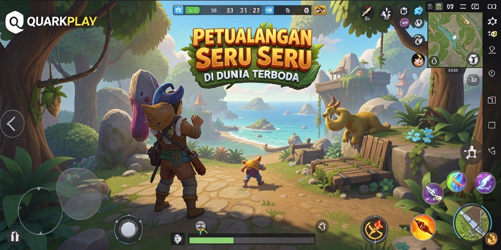 Screenshot gameplay QUARKPLAY menampilkan keindahan dunia terbuka.